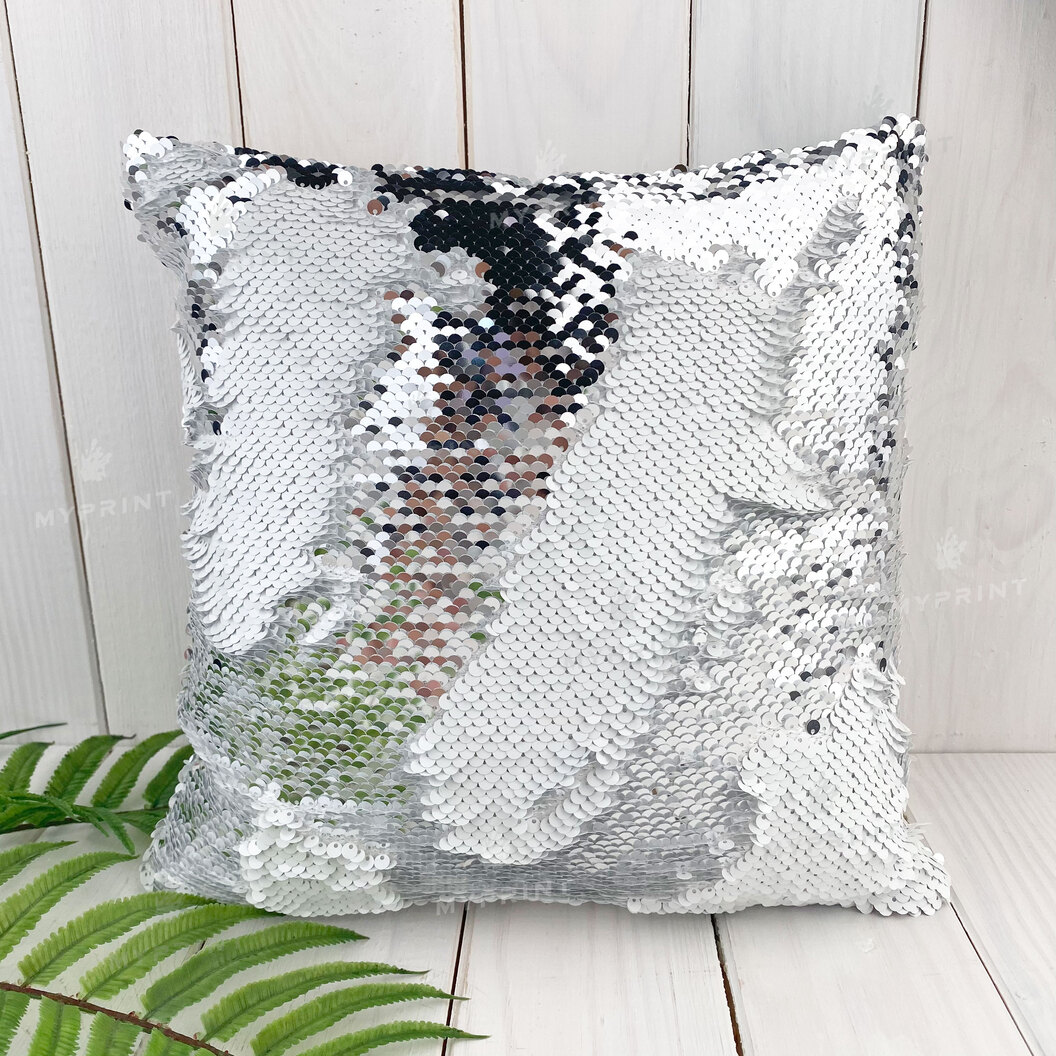 Pillow with sequins for sublimation square 30*30 cm silver (7359) - фото 1 Pillow with sequins for sublimation square 30*30 cm silver (7359) - фото 1 - Blanks for sublimation