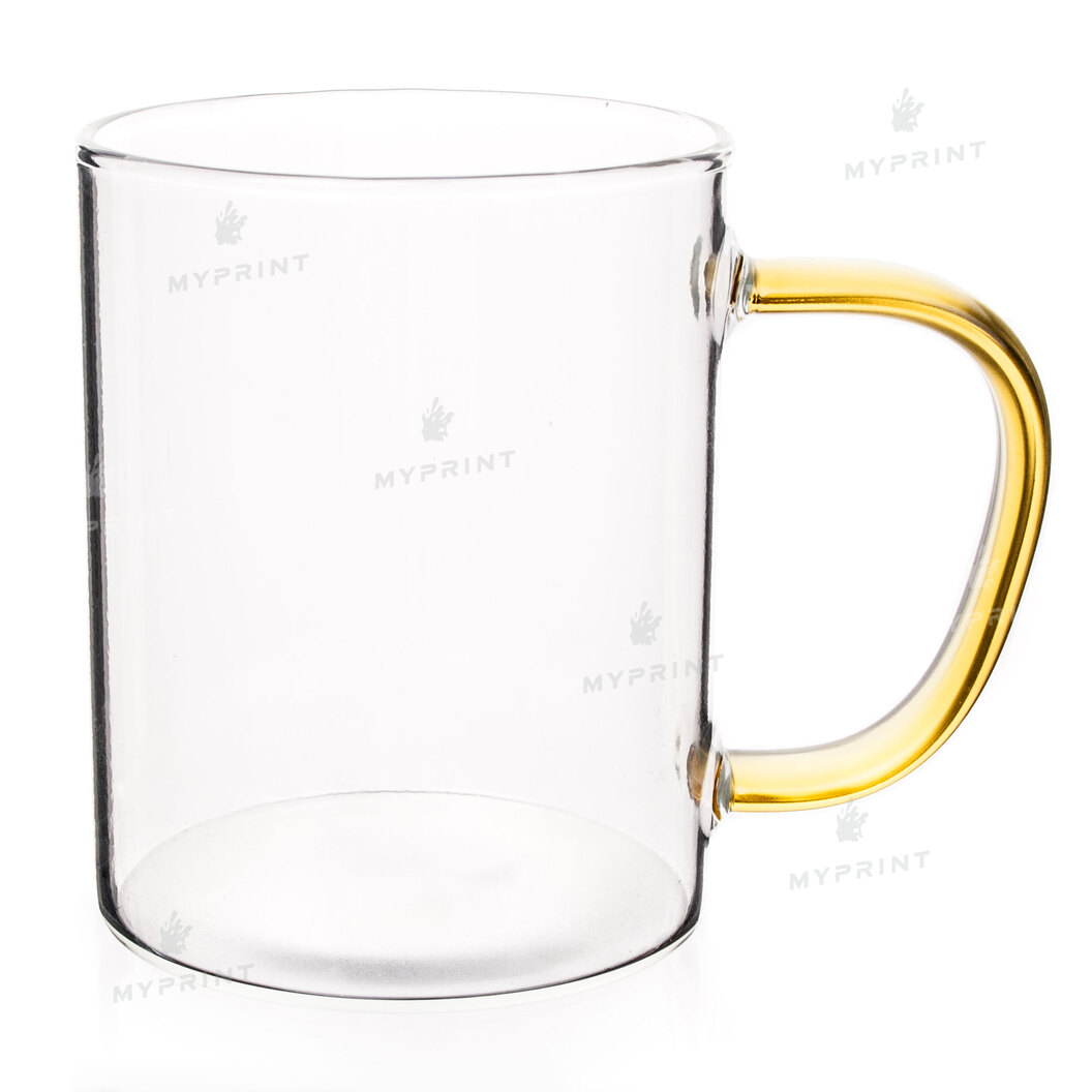 Cup for sublimation glass transparent with a colored handle yellow (420 ml) (8160) - фото 1 Cup for sublimation glass transparent with a colored handle yellow (420 ml) (8160) - фото 1 - Blanks for sublimation