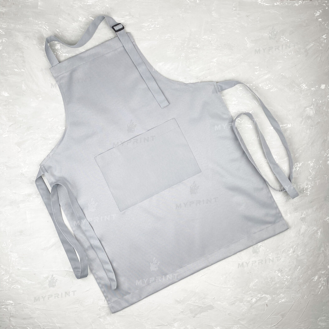Фартух для сублімації саржевий з лямкою, що регулюється і кишенею подовжений сірий (8615) - фото 2 Фартух для сублімації саржевий з лямкою, що регулюється і кишенею подовжений сірий (8615) - фото 2 - Заготовки для сублімації