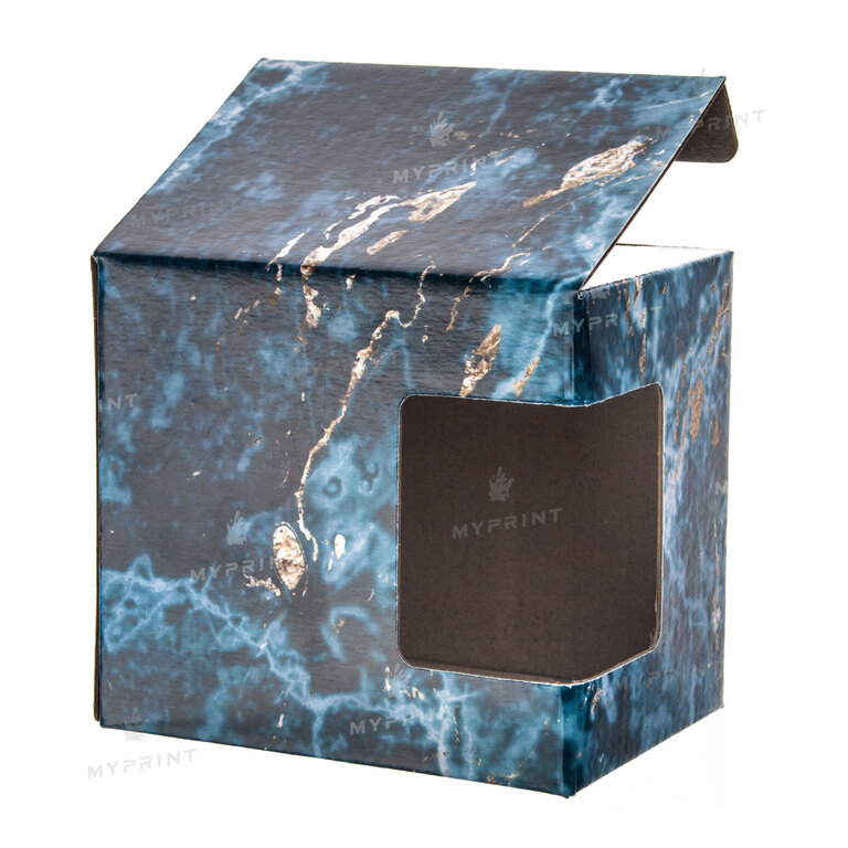 Коробочка для кружки 11 Oz (330 мл) цветная синий мрамор с окном (8832)  Коробочка для кружки 11 Oz (330 мл) цветная синий мрамор с окном (8832)
