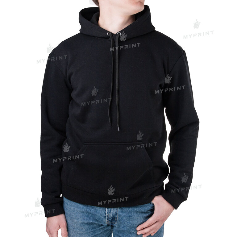 300gsm Tri-thread Fleece Print Hoodie With Pocket Unisex, Black, XXL (8946) 
