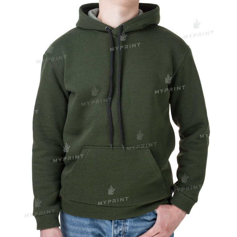 300gsm Fleece Tri-thread Unisex Pocket Print Hoodie, Olive, XXXL (9092) 