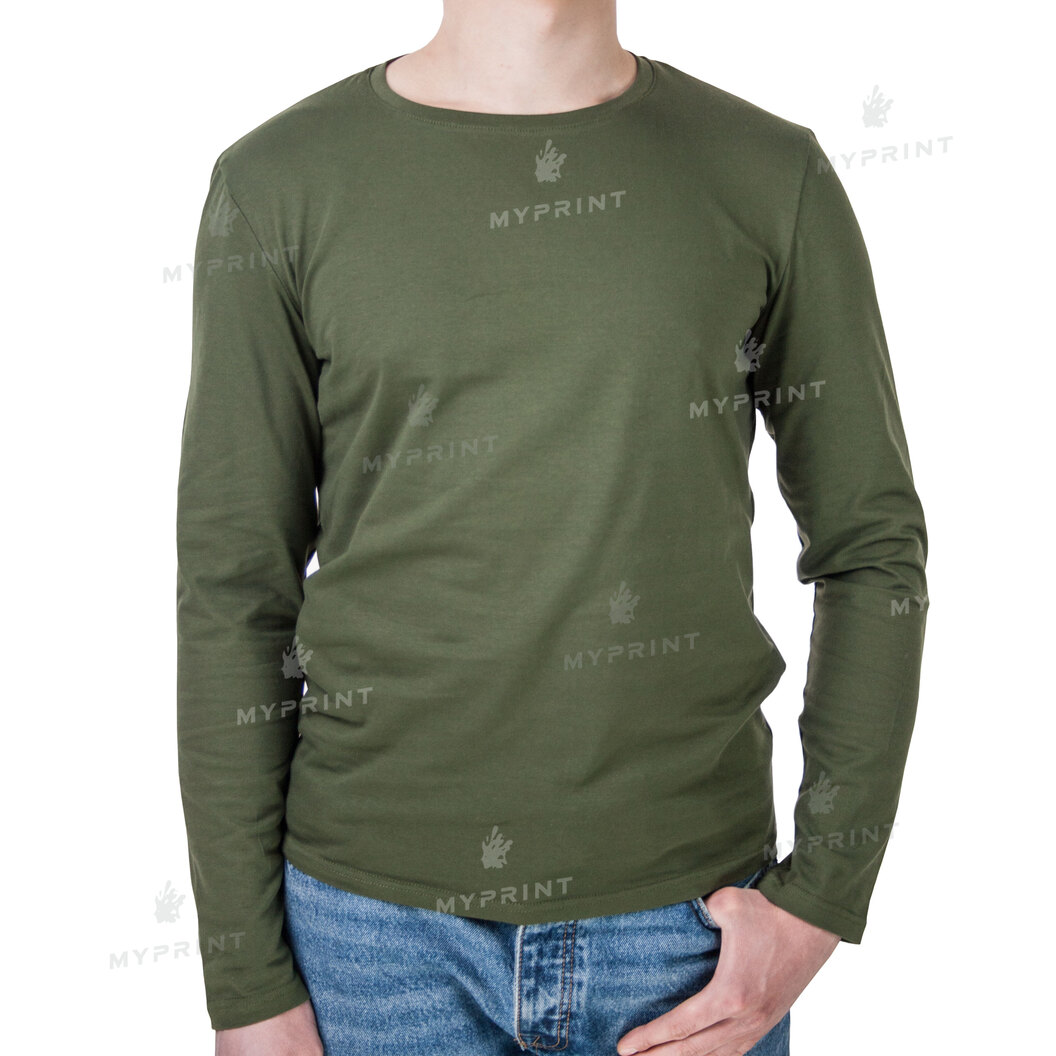 Men's long sleeve cotton/elastane 170 g/m², olive, XS (9106) - фото 1 Men's long sleeve cotton/elastane 170 g/m², olive, XS (9106) - фото 1 - Blanks for sublimation