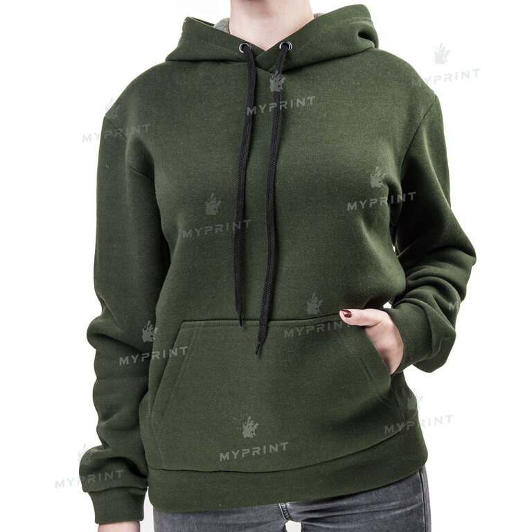 300gsm Fleece Tri-thread Unisex Pocket Print Hoodie, Olive, XXXL (9092) 