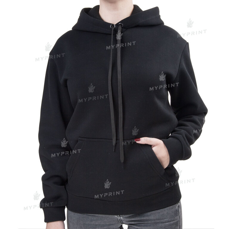 300gsm Tri-thread Fleece Print Hoodie With Pocket Unisex, Black, XXXL (8947) 