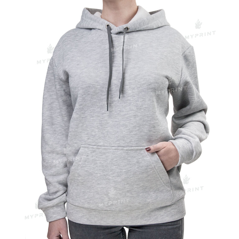 300gsm Tri-thread Fleece Print Hoodie With Pocket Unisex Grey, M (8949) 