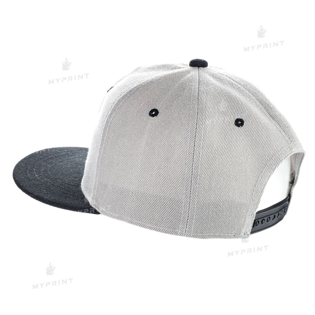 Кепка с прямым козырьком snapback серая с черным козырьком (7983) - фото 3 Кепка с прямым козырьком snapback серая с черным козырьком (7983) - фото 3 - Заготовки для сублимации