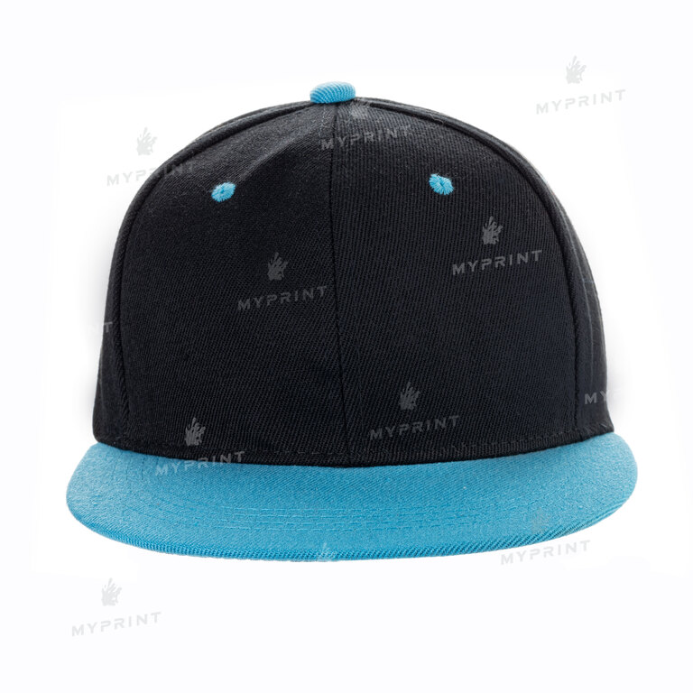 Cap with a straight peak snapback black with a blue peak (7986)  Cap with a straight peak snapback black with a blue peak (7986)