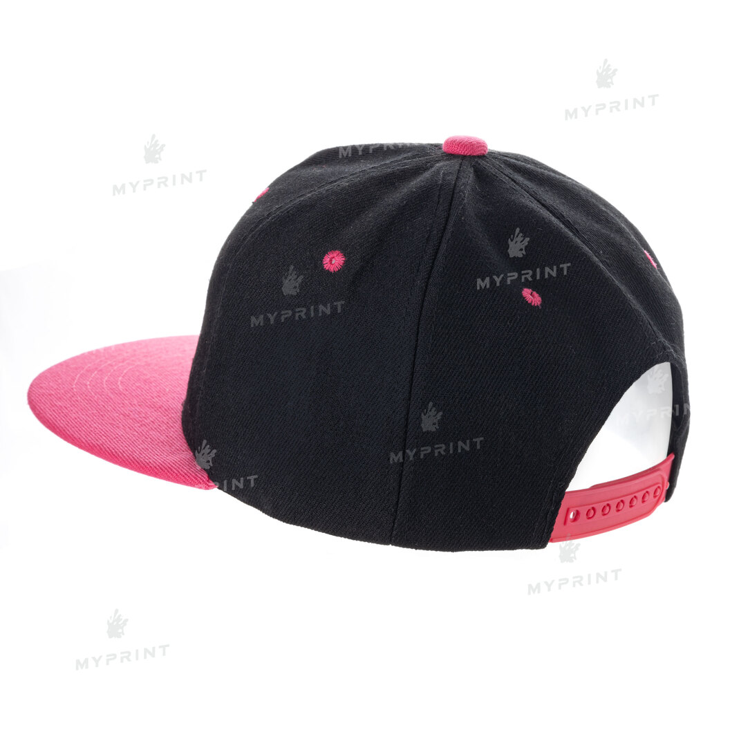 Кепка з прямим козирком snapback чорна з рожевим козирком (7988) - фото 3 Кепка з прямим козирком snapback чорна з рожевим козирком (7988) - фото 3 - Заготовки для сублімації