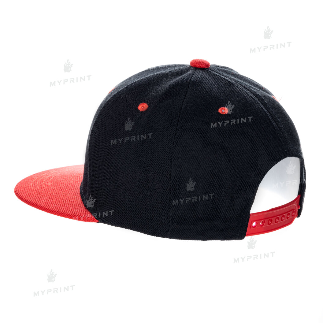 Кепка з прямим козирком snapback чорна з червоним козирком (7985) - фото 3 Кепка з прямим козирком snapback чорна з червоним козирком (7985) - фото 3 - Заготовки для сублімації