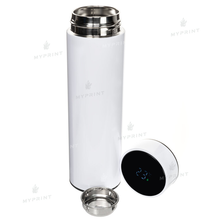 Thermos for sublimation, metal (steel 304) with a temperature display and a white filter mesh (500 ml) (9352)  Thermos for sublimation, metal (steel 304) with a temperature display and a white filter mesh (500 ml) (9352)