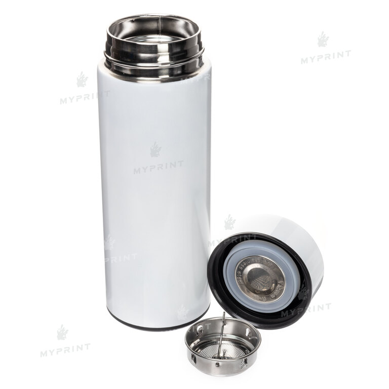 Thermos for sublimation metal (steel 304) with a temperature display and a white filter mesh (350 ml) (9353)  Thermos for sublimation metal (steel 304) with a temperature display and a white filter mesh (350 ml) (9353)