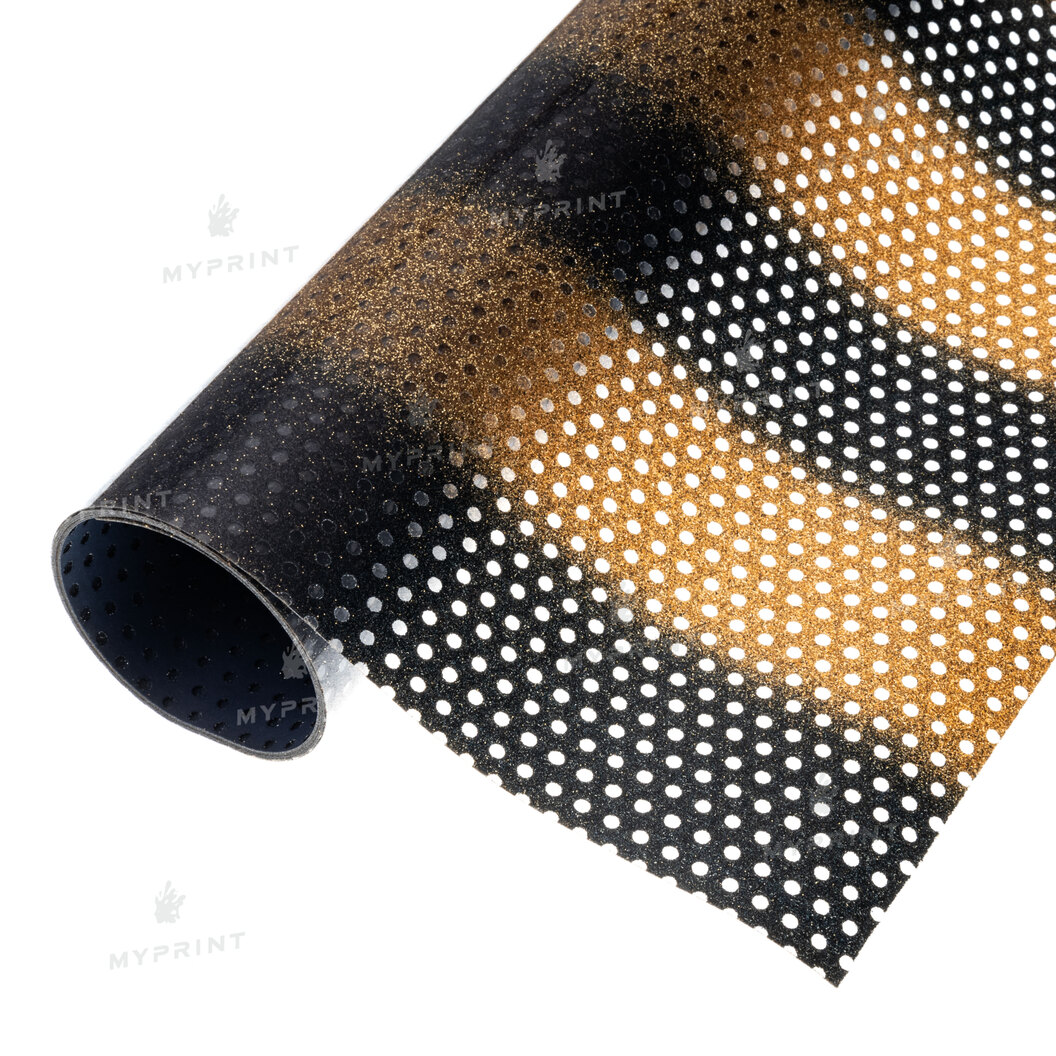 Thermal transfer film My Print Mesh Glitter in a grid golden-black 1 pc.  m. (1*0.5 m) (7949) - фото 1 Thermal transfer film My Print Mesh Glitter in a grid golden-black 1 pc.  m. (1*0.5 m) (7949) - фото 1 - Consumables for printing