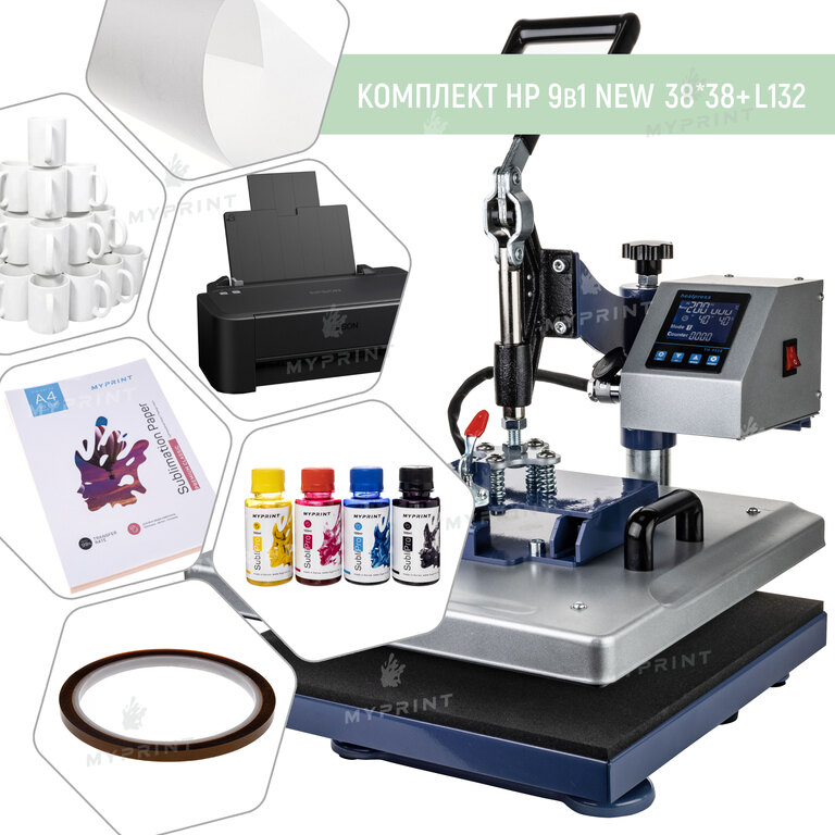 Sublimation equipment set with heat press HP 9 in 1 New 38*38 cm + L132 (9413)  Sublimation equipment set with heat press HP 9 in 1 New 38*38 cm + L132 (9413)