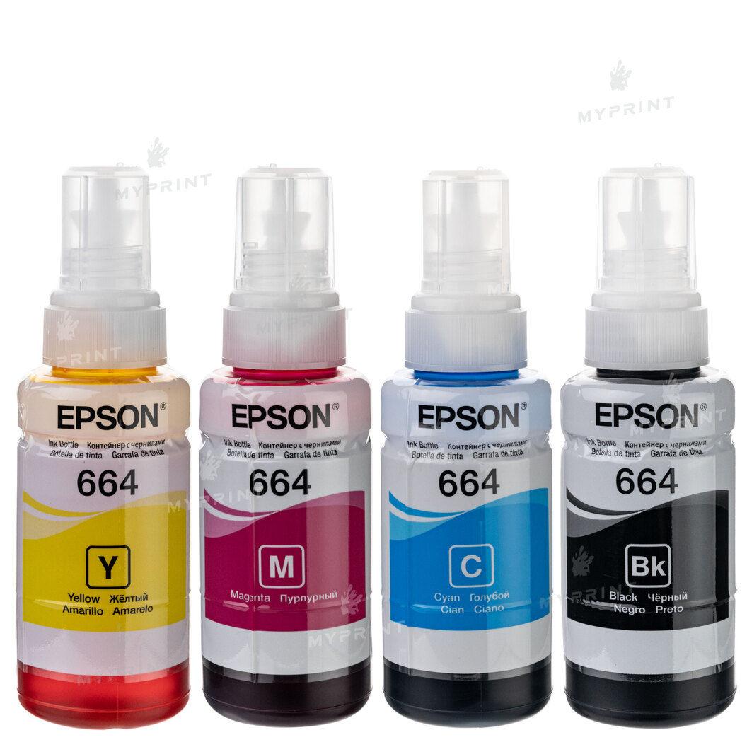 Set of water-soluble inks Epson T664 (4*70 ml) (6687) - фото 1 Set of water-soluble inks Epson T664 (4*70 ml) (6687) - фото 1 - Consumables for printing