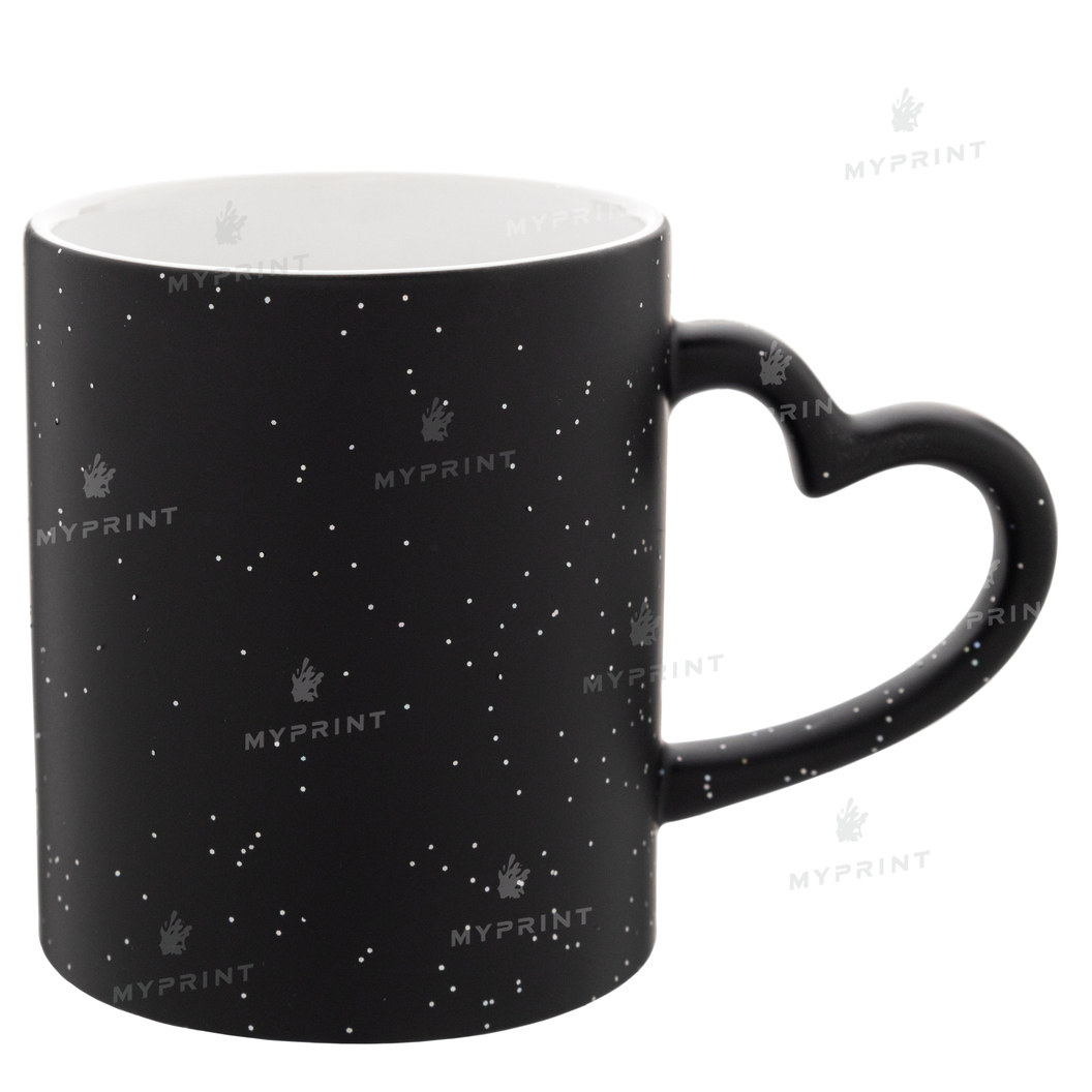 Чашка для сублімації хамелеон з ручкою у формі серця з блискітками матова чорна 11 Oz (330 мл) (6308) - фото 1 Чашка для сублімації хамелеон з ручкою у формі серця з блискітками матова чорна 11 Oz (330 мл) (6308) - фото 1 - Заготовки для сублімації