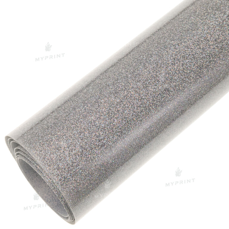 Термотрансферна плівка My Print PU Glitter срібляста з різнокольоровими блискітками 1 пог. м. (1*0,5 м) (9823)  Термотрансферна плівка My Print PU Glitter срібляста з різнокольоровими блискітками 1 пог. м. (1*0,5 м) (9823)