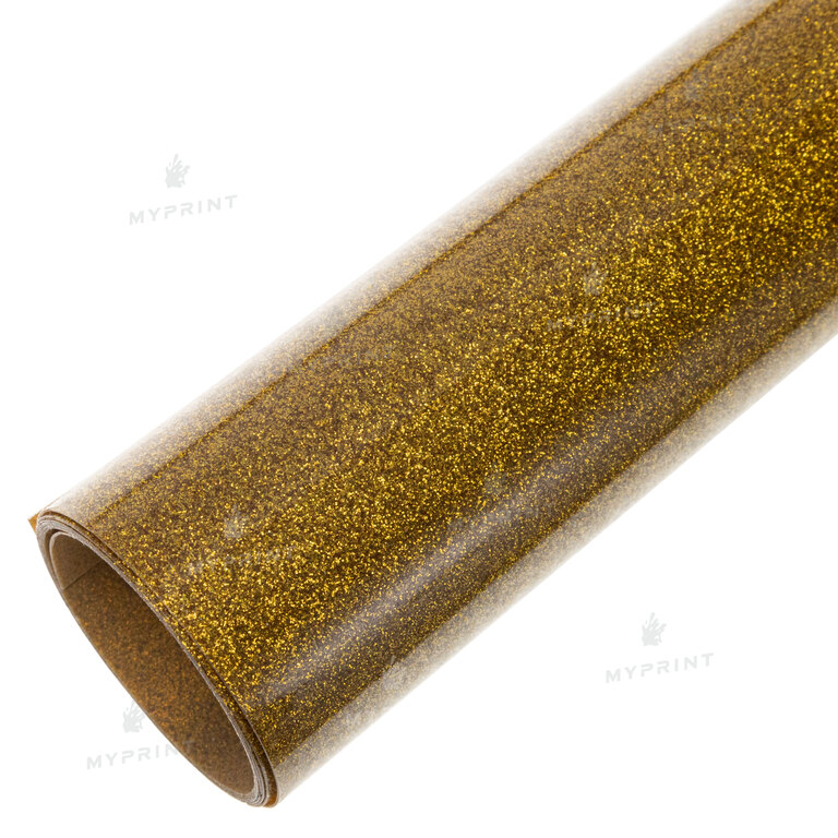 Термотрансферная пленка My Print PU Glitter желто-золотистая 1 пог. м. (1*0,5 м) (9825)  Термотрансферная пленка My Print PU Glitter желто-золотистая 1 пог. м. (1*0,5 м) (9825)