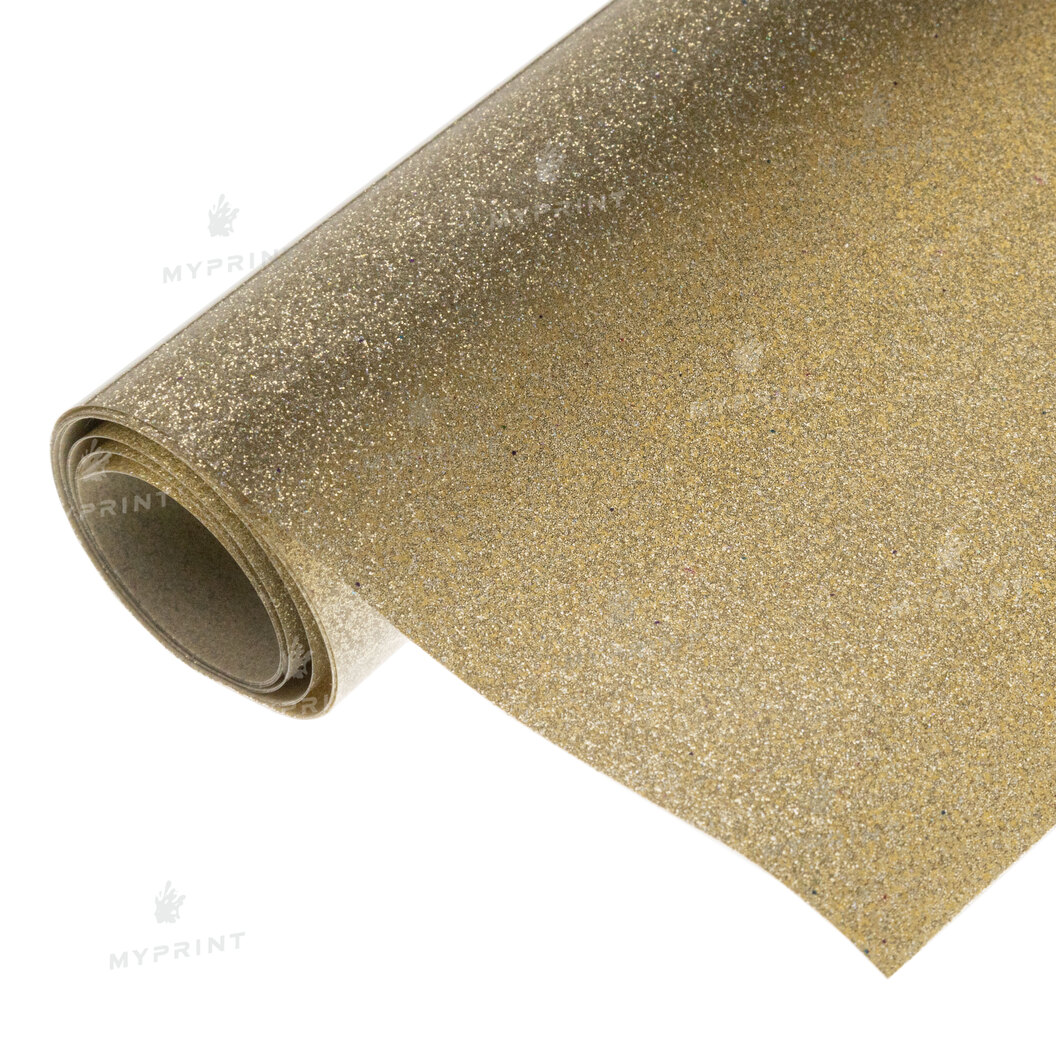 Thermal transfer film My Print PU Glitter golden with multi-colored sparkles 1 linear. m. (1*0.5 m) (9834) - фото 1 Thermal transfer film My Print PU Glitter golden with multi-colored sparkles 1 linear. m. (1*0.5 m) (9834) - фото 1 - Consumables for printing