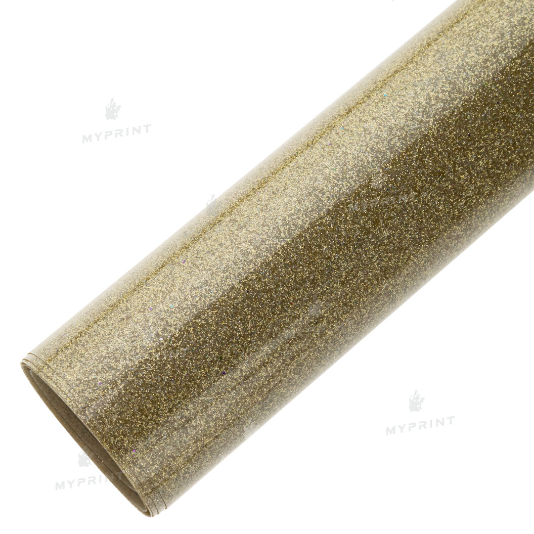 Thermal transfer film My Print PU Glitter golden with multi-colored sparkles 1 linear. m. (1*0.5 m) (9834) - фото 2 Thermal transfer film My Print PU Glitter golden with multi-colored sparkles 1 linear. m. (1*0.5 m) (9834) - фото 2 - Consumables for printing