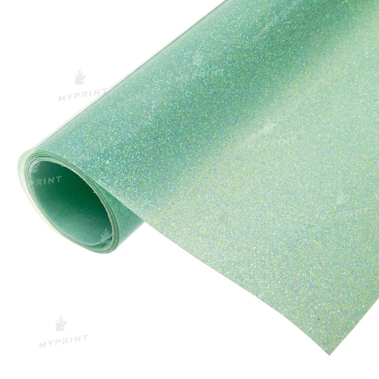 Термотрансферная пленка My Print PU Glitter неоновая бирюзовая 1 пог. м. (1*0,5 м) (9832)  Термотрансферная пленка My Print PU Glitter неоновая бирюзовая 1 пог. м. (1*0,5 м) (9832)
