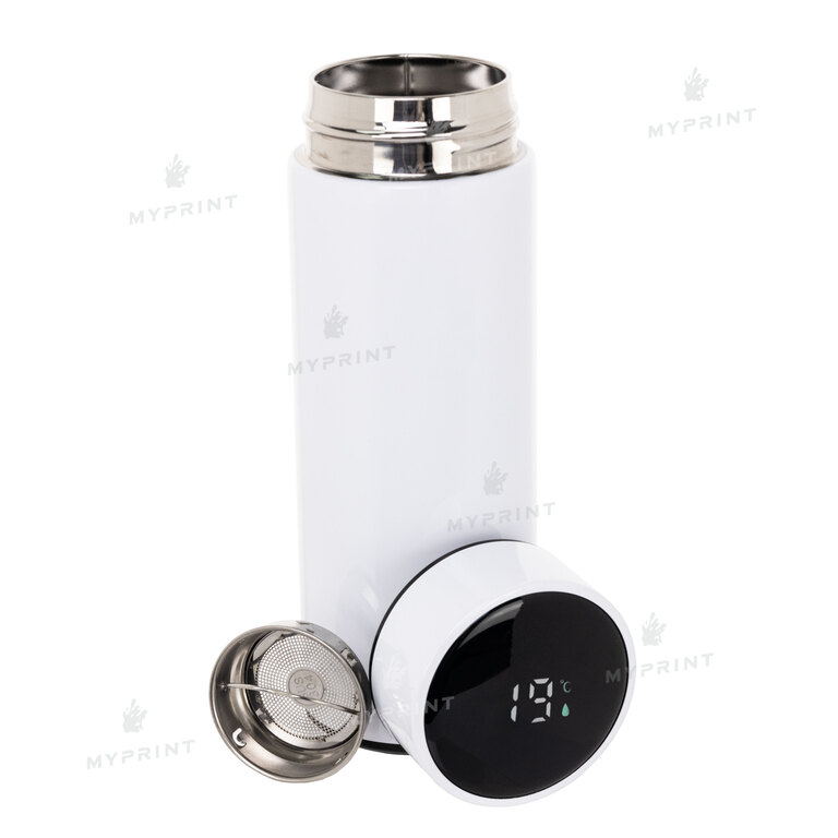 Термос для сублимации с дисплеем отображающим температуру и сеткой-фильтром белый 350 мл (9353) 