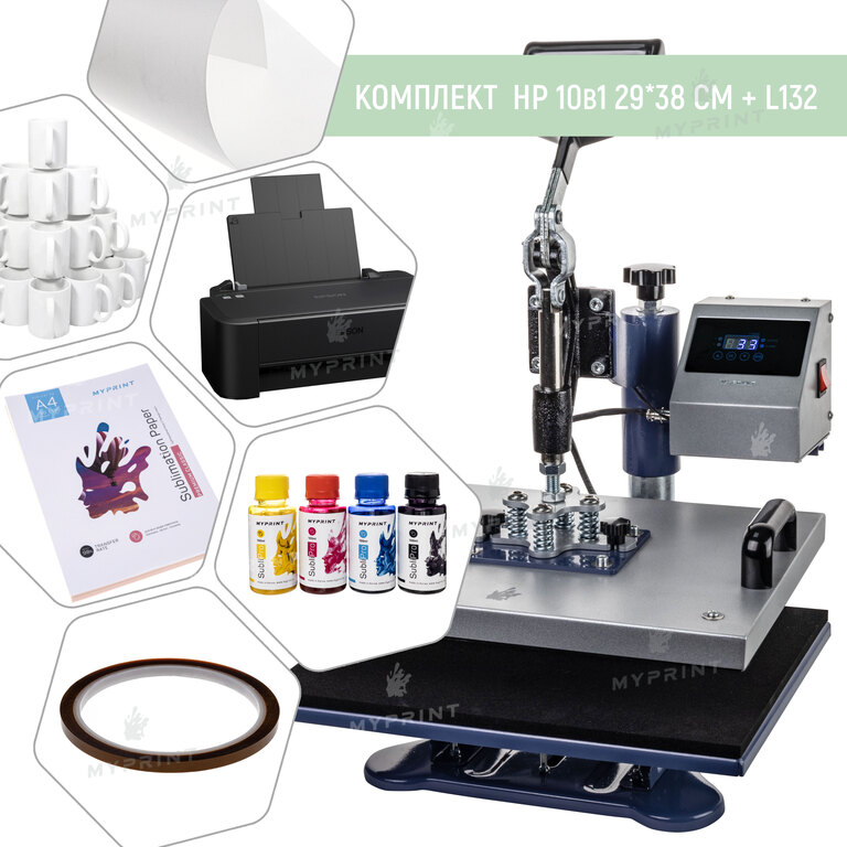 Sublimation equipment set with heat press HP 10 1 29*38 cm + L132 (9410)  Sublimation equipment set with heat press HP 10 1 29*38 cm + L132 (9410)