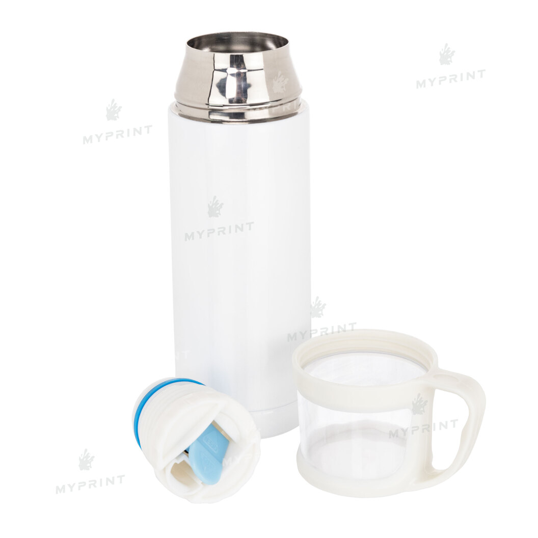 Thermos for sublimation metal (steel 201) white with a cup (350 ml) (8372) - фото 2 Thermos for sublimation metal (steel 201) white with a cup (350 ml) (8372) - фото 2 - Blanks for sublimation