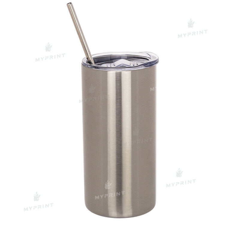 Thermal cup for sublimation metal (steel 304) "Tumbler" silver with a metal tube (450 ml) (8365)  Thermal cup for sublimation metal (steel 304) "Tumbler" silver with a metal tube (450 ml) (8365)