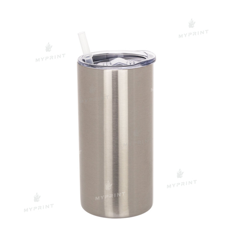 Thermal cup for sublimation metal (steel 304) "Tumbler" silver with a metal tube (450 ml) (8365)  Thermal cup for sublimation metal (steel 304) "Tumbler" silver with a metal tube (450 ml) (8365)