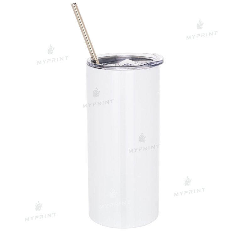 Thermal cup for sublimation metal (steel 304) "Tumbler" white with a metal tube (450 ml) (8364)  Thermal cup for sublimation metal (steel 304) "Tumbler" white with a metal tube (450 ml) (8364)