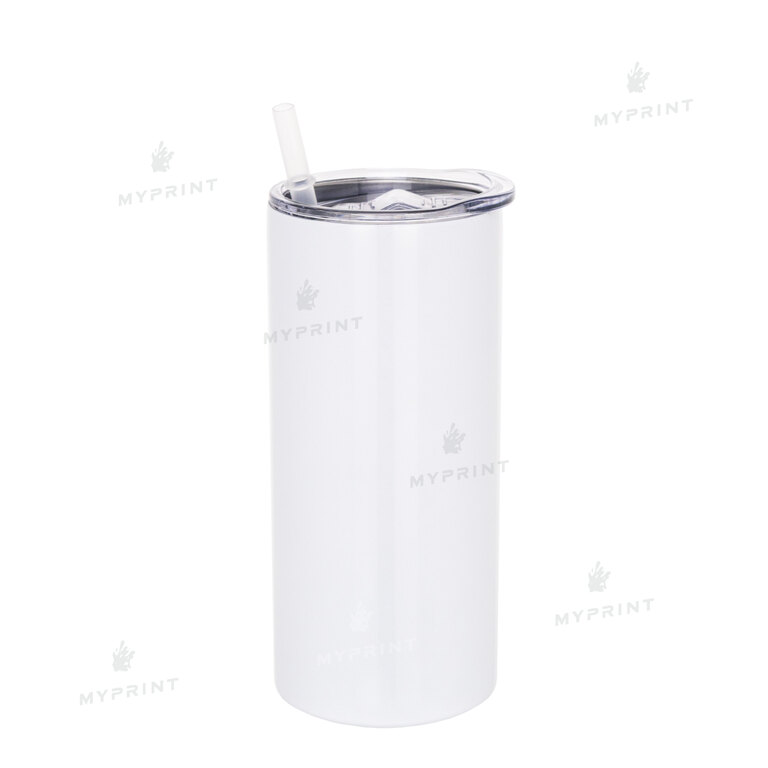 Thermal cup for sublimation metal (steel 304) "Tumbler" white with a metal tube (450 ml) (8364)  Thermal cup for sublimation metal (steel 304) "Tumbler" white with a metal tube (450 ml) (8364)