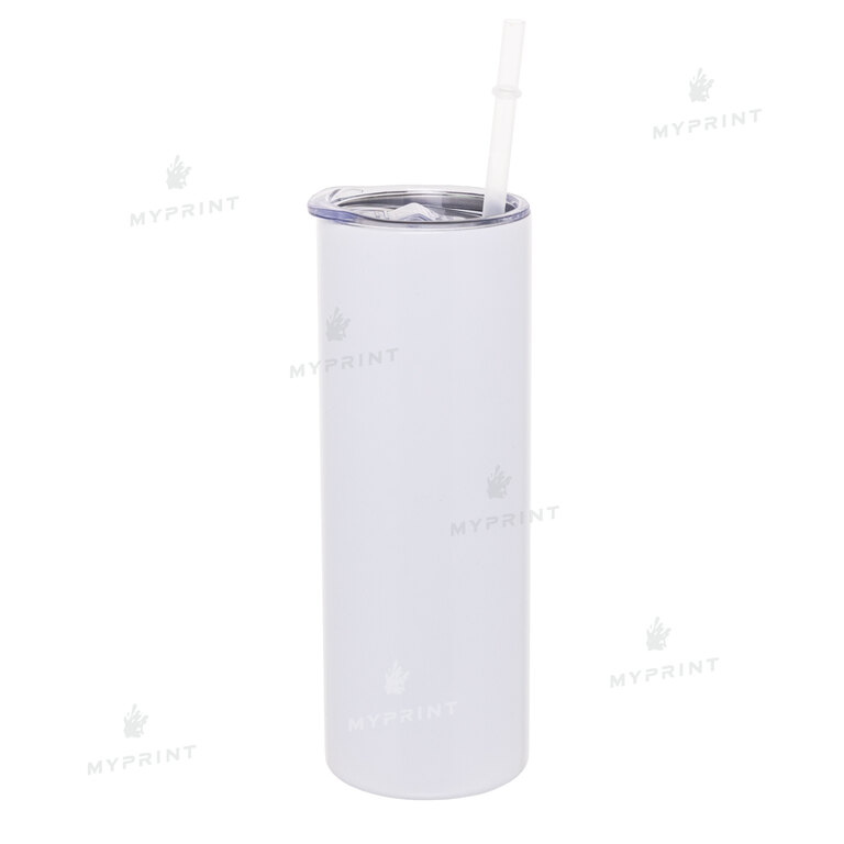 Thermocup for sublimation metal (steel 304) "Tumbler" white fluorescent with a metal tube (590 ml) (8368)  Thermocup for sublimation metal (steel 304) "Tumbler" white fluorescent with a metal tube (590 ml) (8368)