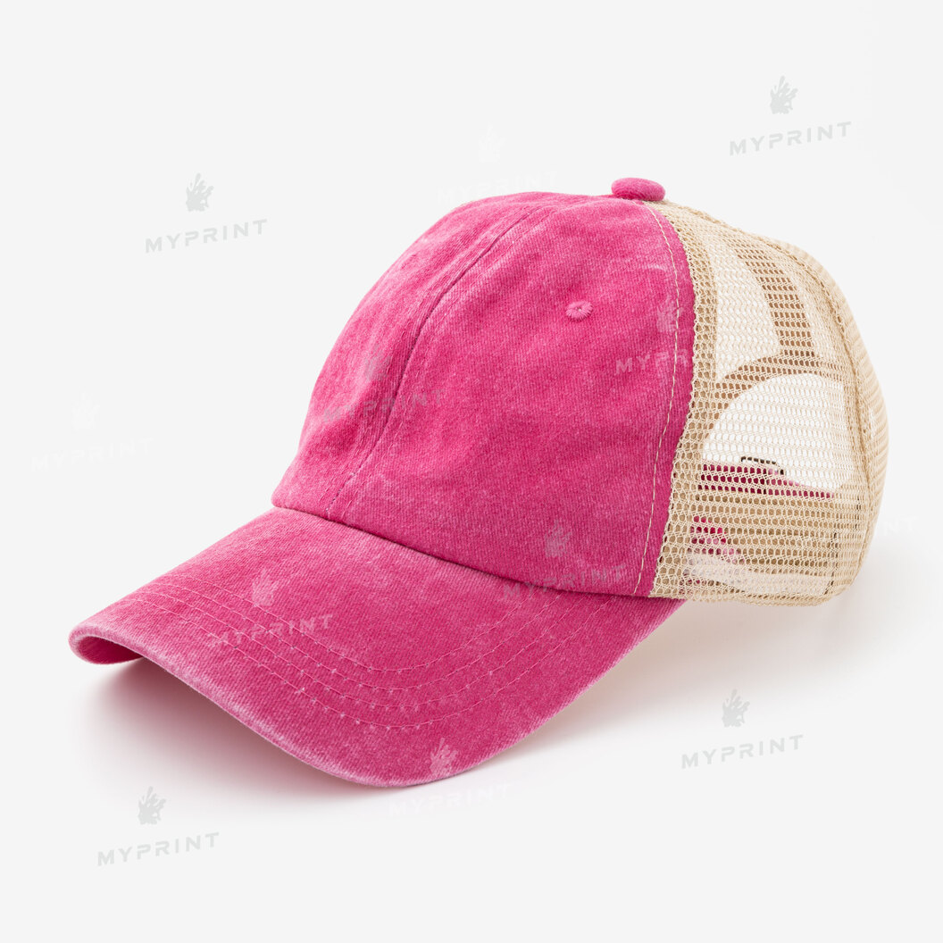 Six-piece cap cotton Vintage with mesh worn pink (10238) - фото 1 Six-piece cap cotton Vintage with mesh worn pink (10238) - фото 1 - Blanks for sublimation