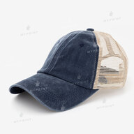 Six-piece cap cotton Vintage with mesh worn dark blue (10235) - фото 1 Six-piece cap cotton Vintage with mesh worn dark blue (10235) - фото 1 - Blanks for sublimation
