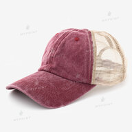 Six-piece cap cotton Vintage with mesh worn burgundy (10233) - фото 1 Six-piece cap cotton Vintage with mesh worn burgundy (10233) - фото 1 - Blanks for sublimation