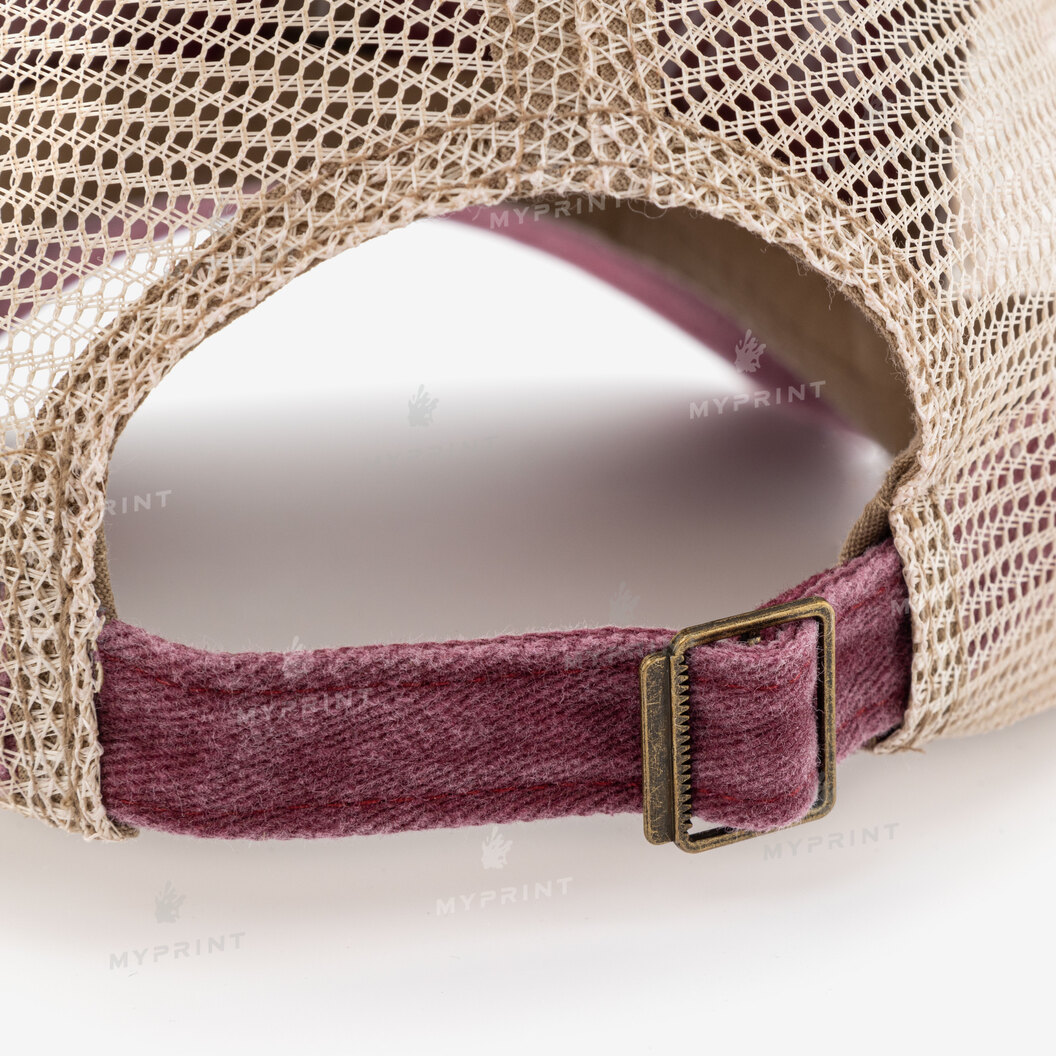 Six-piece cap cotton Vintage with mesh worn burgundy (10233) - фото 2 Six-piece cap cotton Vintage with mesh worn burgundy (10233) - фото 2 - Blanks for sublimation