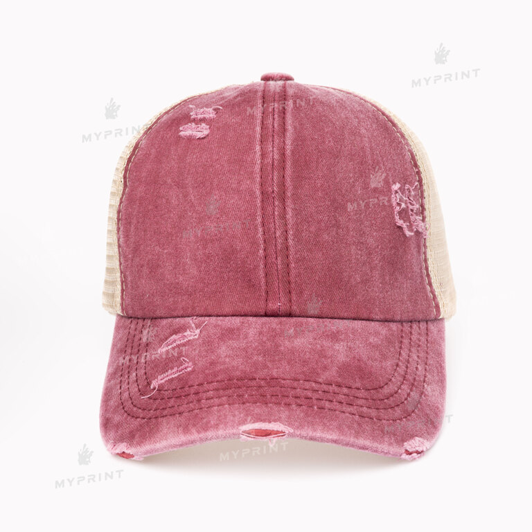 Vintage Cotton Heat Six Blade Cap with Mesh and Elastic Frayed maroon (10318)  Vintage Cotton Heat Six Blade Cap with Mesh and Elastic Frayed maroon (10318)