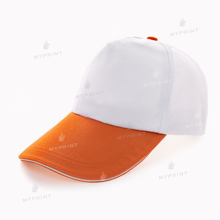 White five-piece cap with orange visor (10333)  White five-piece cap with orange visor (10333)