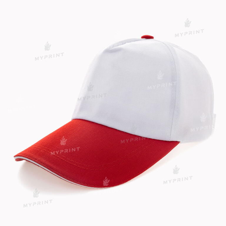 Кепка пятиклинка белая с красным козырьком (10335) 