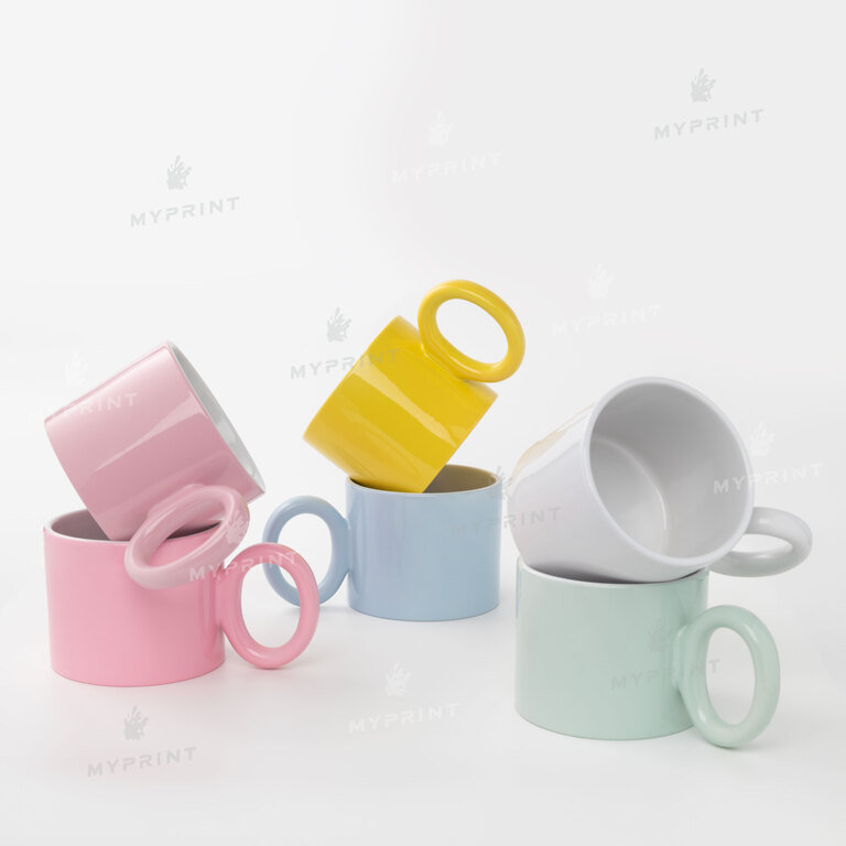 Color sublimation mug with a round handle, pink (400 ml) (10483)  Color sublimation mug with a round handle, pink (400 ml) (10483)