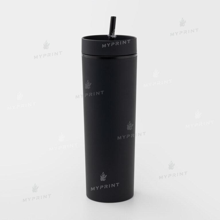 Стакан пластиковий "Tumbler" матовий чорний з пластиковою трубочкою 450 мл (10404)  Стакан пластиковий "Tumbler" матовий чорний з пластиковою трубочкою 450 мл (10404)