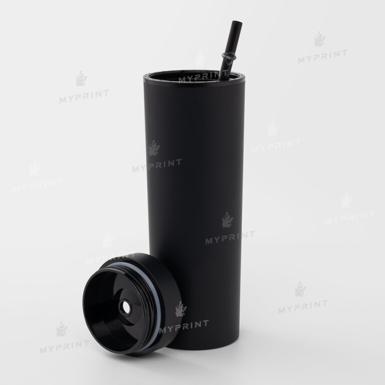Стакан пластиковий "Tumbler" матовий чорний з пластиковою трубочкою 450 мл (10404)  Стакан пластиковий "Tumbler" матовий чорний з пластиковою трубочкою 450 мл (10404)