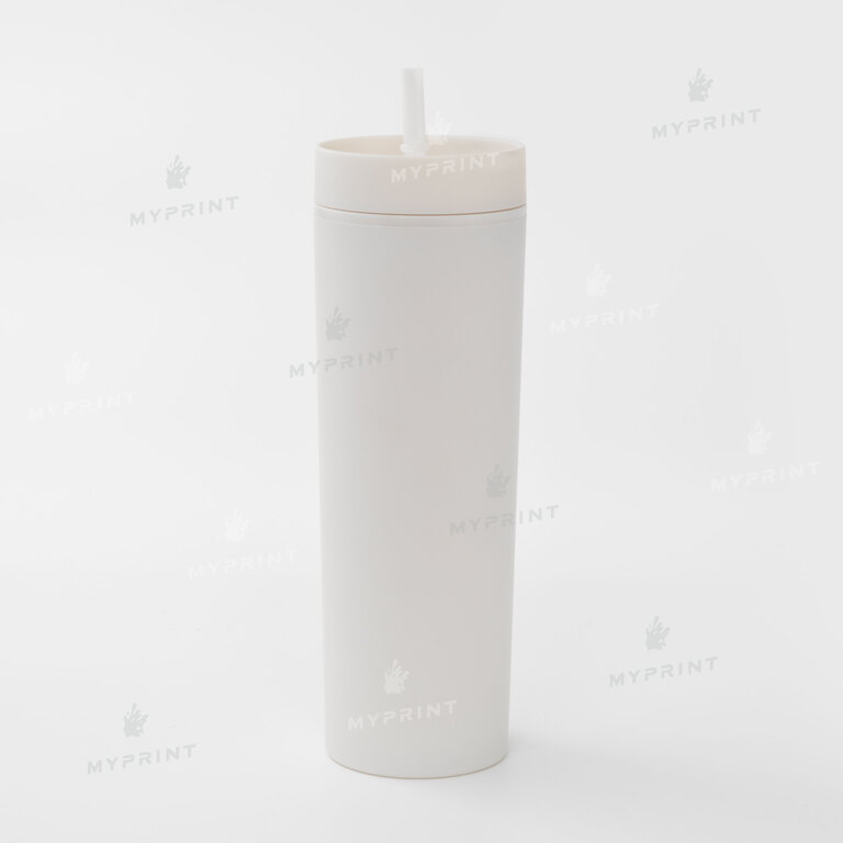 Plastic glass "Tumbler" matte white with plastic straw (450 ml) (10405)  Plastic glass "Tumbler" matte white with plastic straw (450 ml) (10405)