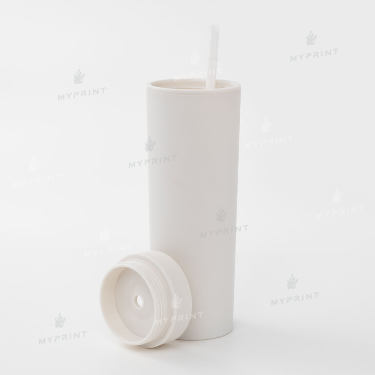 Plastic glass "Tumbler" matte white with plastic straw (450 ml) (10405)  Plastic glass "Tumbler" matte white with plastic straw (450 ml) (10405)