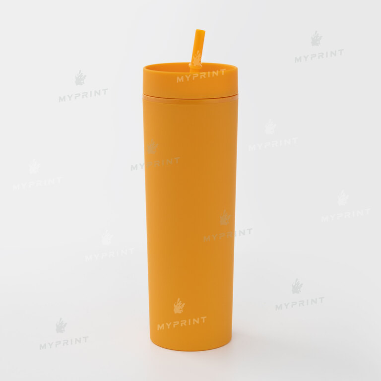 Стакан пластиковый "Tumbler" матовый оранжевый с пластиковой трубочкой 450 мл (10407)  Стакан пластиковый "Tumbler" матовый оранжевый с пластиковой трубочкой 450 мл (10407)