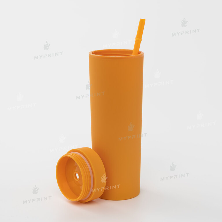 Стакан пластиковый "Tumbler" матовый оранжевый с пластиковой трубочкой 450 мл (10407)  Стакан пластиковый "Tumbler" матовый оранжевый с пластиковой трубочкой 450 мл (10407)