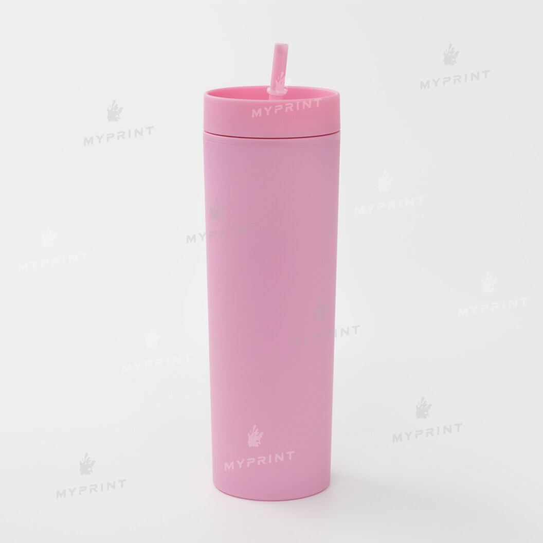 Plastic glass "Tumbler" matte pink with plastic straw (450 ml) (10408) - фото 1 Plastic glass "Tumbler" matte pink with plastic straw (450 ml) (10408) - фото 1 - Blanks for printing
