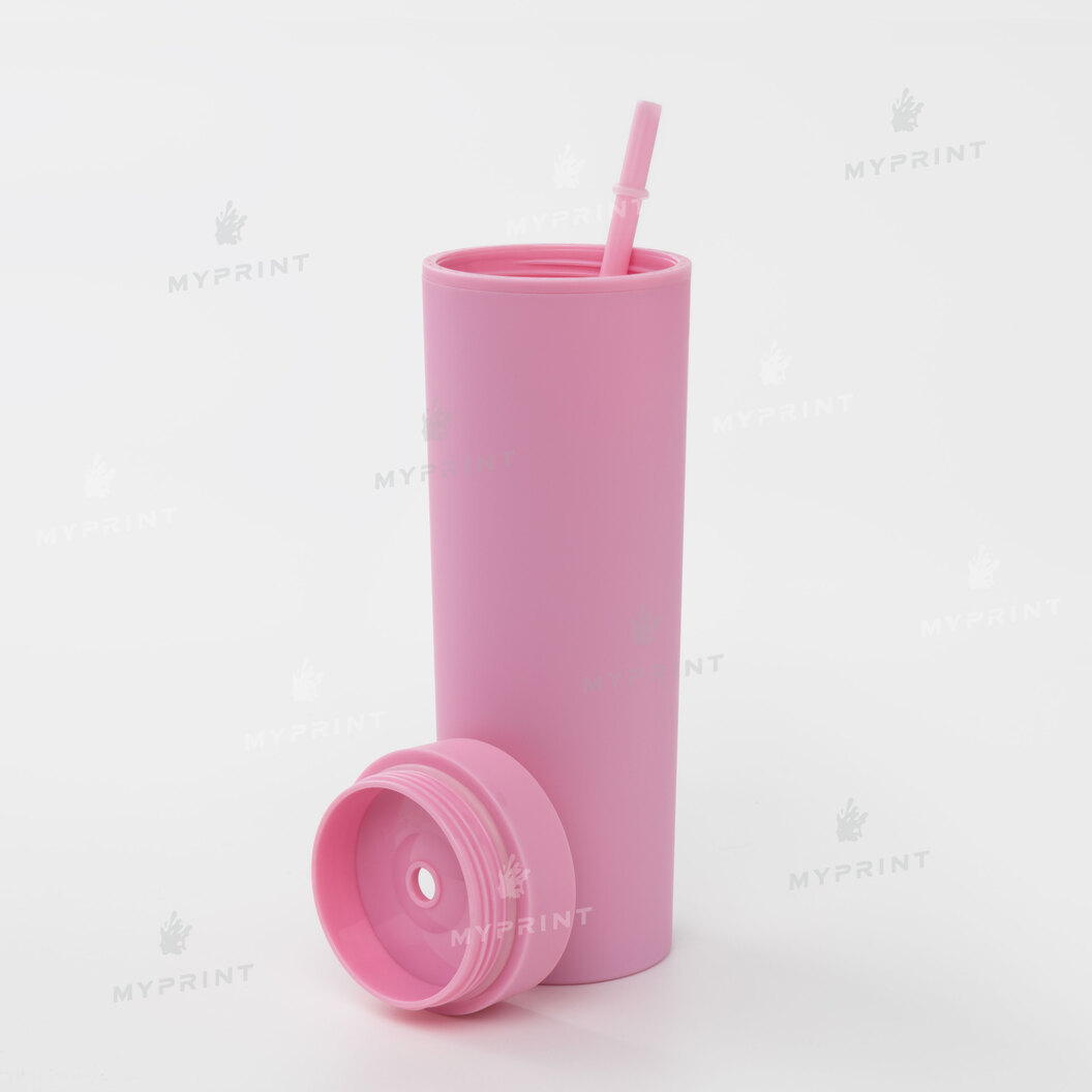 Plastic glass "Tumbler" matte pink with plastic straw (450 ml) (10408) - фото 2 Plastic glass "Tumbler" matte pink with plastic straw (450 ml) (10408) - фото 2 - Blanks for printing
