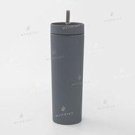 Plastic glass "Tumbler" matte gray with plastic straw (450 ml) (10409) - фото 1 - Blanks for printing